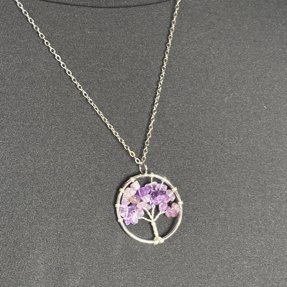 Amethyst Wire Wrapped Tree of Life Necklace Elevated Beaded Jewelry Boho Earthy - Picture 2 of 4